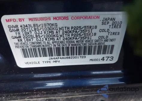 2011 Mitsubishi Outlander Sport Se z USA, uszkodzony, nr VIN JA4AP4AU8BZ001723